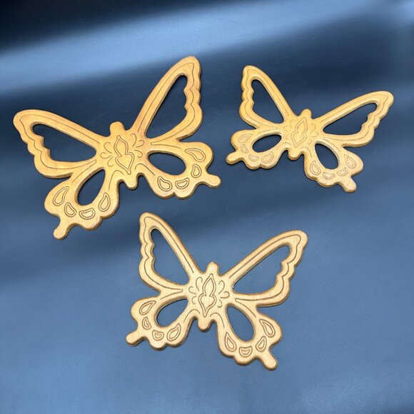 Other - Vintage Butterfly Wooden Wall Hangings 1970s Retro Brown Boho Decor 3 Pieces